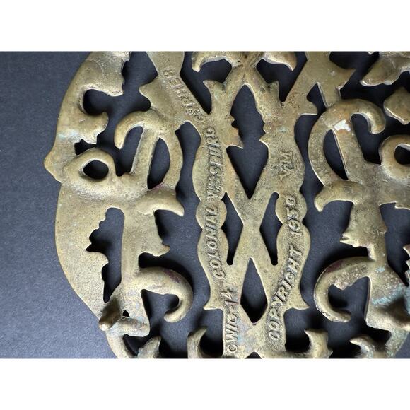 Vtg Solid Brass Trivet 1950 Colonial Williamsburg VA Metalcrafters Cypher CW1014 - Picture 4 of 6